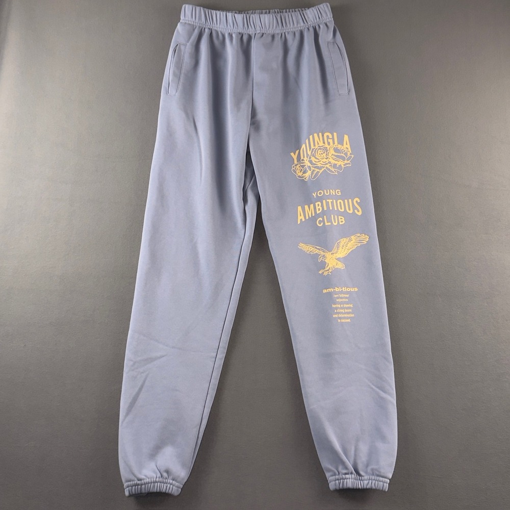 YoungLA Young Ambitious Club Joggers Blue Graphic Sweatpants Womens Medium